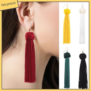 Khuyên Tai Dáng Dài Phối Tua Rua Phong Cách Bohemian Thời Trang
