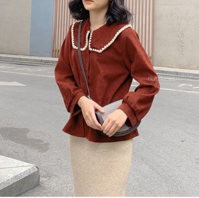 ÁO SƠ MI DẠ NHUNG CỔ THÊU SIÊU DỄ THƯƠNG - MIRA TOP