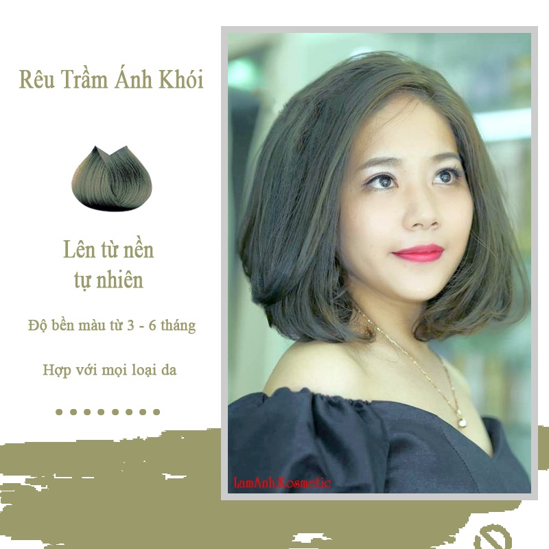 Thuốc nhuộm tóc màu Rêu Trầm Ánh Khói 100ml kem nhuộm không sót da đầu màu nhuộm lên chuẩn tone