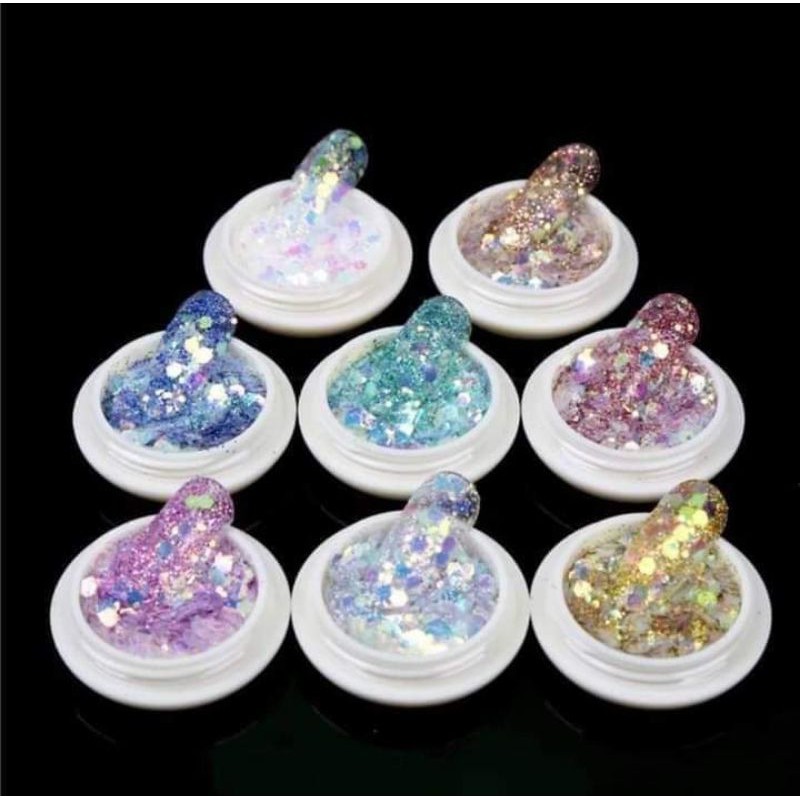 Set nhũ kim tuyến 8 màu trang trí móng đắp ẩn gel 6D