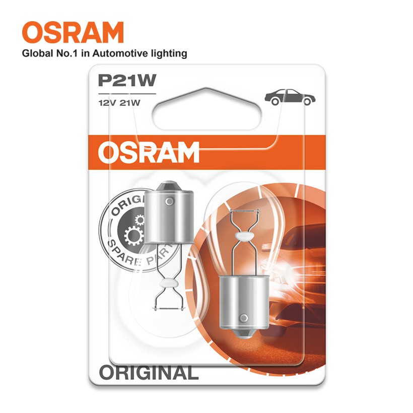 Combo 2 Bóng Đèn Sau 1 Tim Halogen OSRAM Original Dùng Cho Xe Ô Tô Chân S25 P21W 12V 21W 7506-02B (Chân Thẳng) - 460LM