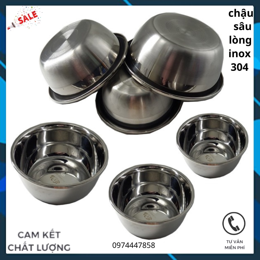 Thau chậu sâu lòng inox su 304 siêu dày nhiều size 18-20-22- 24-26-30 ...