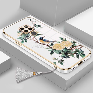 Ốp Điện Thoại Silicon Mềm Mạ Điện Họa Tiết Hoa Và Chim Kèm Dây Đeo Cho Redmi note 9 note 9s note 9 pro