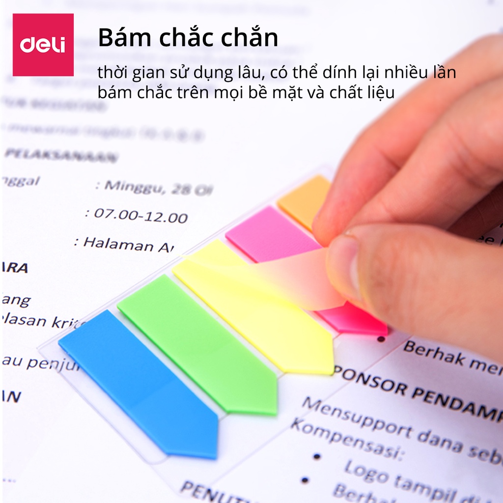 Giấy Phân Trang Deli - Tệp 100 Tờ Giấy Nhớ Đánh Dấu Trang Dạng Dài Nhiều Màu Sắc Tiện Lợi Đa Năng Học Sinh Văn Phòng
