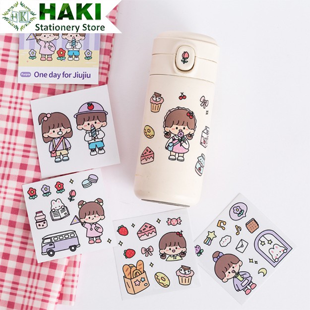 Sticker cute cô gái dễ thương HAKI, hình dán cute 4 miếng sticker ...