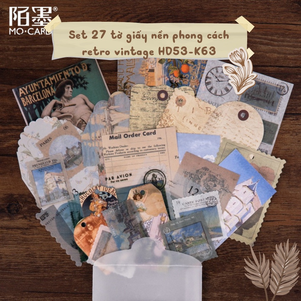 Giấy nền trang trí sổ phong cách retro vintage 27 tờ HD53-K63 DIY Crafts, Scrapbook, Journal, Diary, Planner