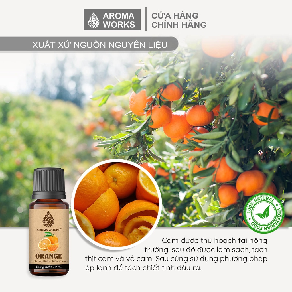 Mô tả Tinh Dầu Cam Ngọt Thiên Nhiên Thơm Phòng, Đuổi Muỗi, Giải Cảm Aroma Works Orange - 1