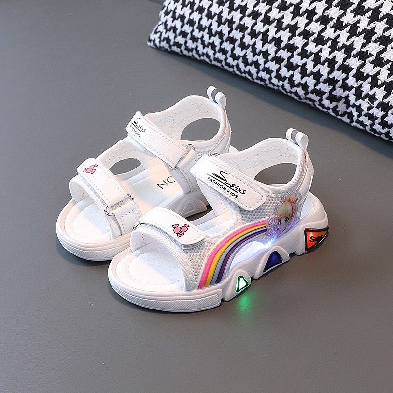 ( tl lỗi đèn)sandal bé gái - dép quai hậu đi học cho bé công chúa cầu vồng nhiều màu sắc siêu nhẹ đế mềm chống trượt 669