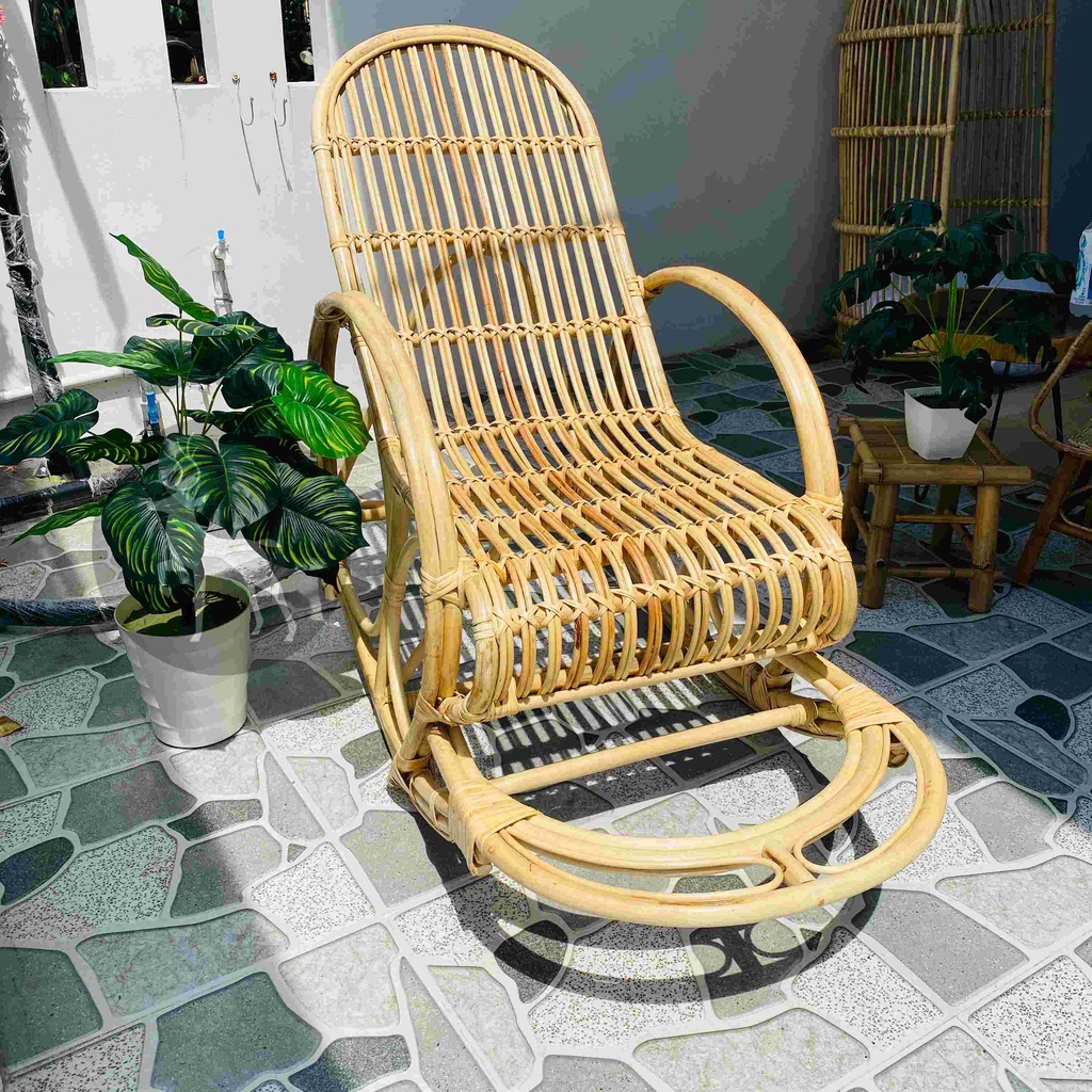 Ghế mây thư giãn bập bênh ngoài trời kèm nệm - Sản phẩm chuẩn kích thước dành cho người lớn đọc sách từ HOME MÂY