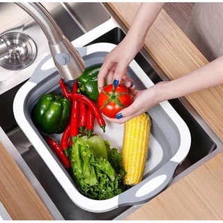 thớt nhựa kèm chậu đa năng 3 trong 1, Chậu rửa gấp kiêm thớt rổ đựng