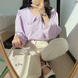 Phong Cách Hàn Quốc Nữ Nữ Áo Sơ Mi Dài Tay Baju Baju Wanita Lengan Panjang Hàng Mới Sẵn Có