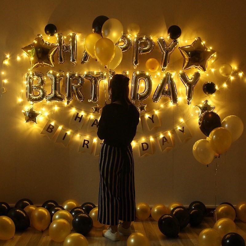 Combo trang trí sinh nhật happy birthday 50 bong bóng kèm đèn Led ...