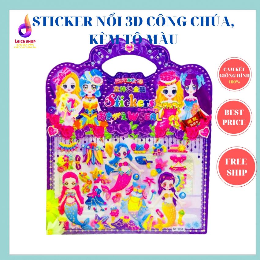 Sticker nổi 3D công chúa thay trang phục kèm tô màu giá rẻ, nhiều mẫu ...