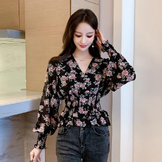 Áo sơ mi dài tay voan hoa mỏng phong cách Hàn Quốc dành cho nữ