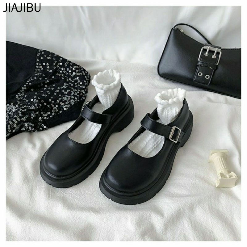 Giày Học Sinh JK Thời Trang Nhật Bản Giày Nữ Thick Sole Round Toe Mary Jane Leather Shoes British Preppy Soft-soled Lolita Shoes Giày Da Bóng Màu Đen Giày Cosplay Đế Mềm Chống Trượt Giày Khiêu Vũ Giày Công Chúa Thời Trang Hàn Quốc
