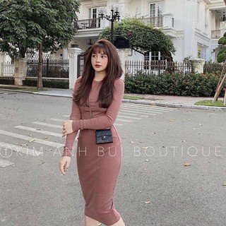 Đầm Body Trơn Tăm Nhung Dài Tay 5 Màu Siêu Xinh, Váy Ôm Nữ Thu Đông Dự Tiệc Sang Trọng Rẻ Và Đẹp