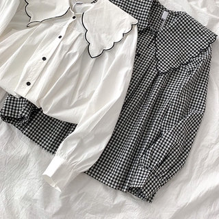 Phong cách hàn quốc nữ nữ dáng rộng áo sơ mi dài tay áo baju baju wanita lengan panjang