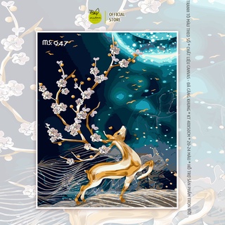 Tranh tô màu theo số hóa Madoca có khung 40x50cm Hươu Cửu Sắc 1 T947