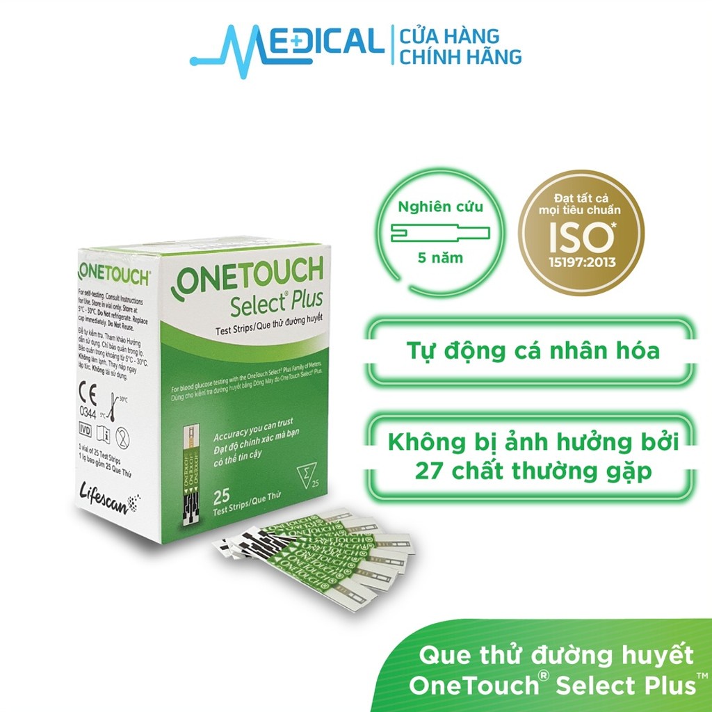 Ảnh Que thử đường huyết ONETOUCH Select Plus 25 que/hộp date xa chính hãng- MEDICAL 2