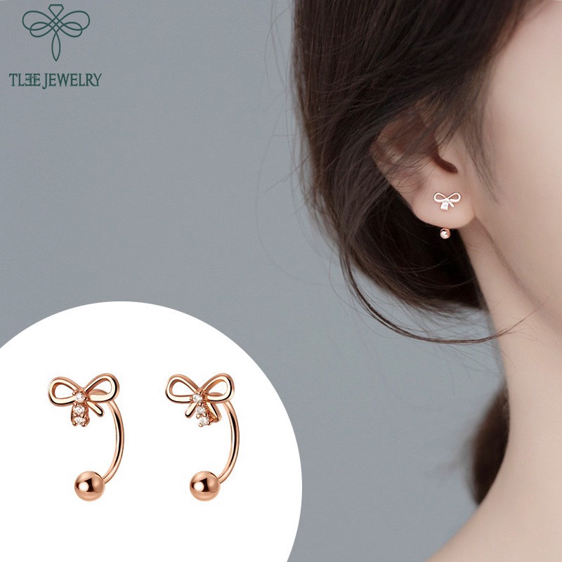 Khuyên tai bạc nữ TLEE nơ dáng cong chốt vặn nữ tính TLEE JEWELRY B0103