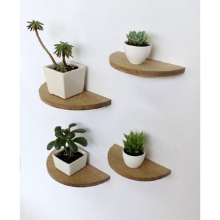 01 kệ treo tường trang trí nửa hình tròn đường kính 30 cm gỗ thông kệ để đồ giá sách