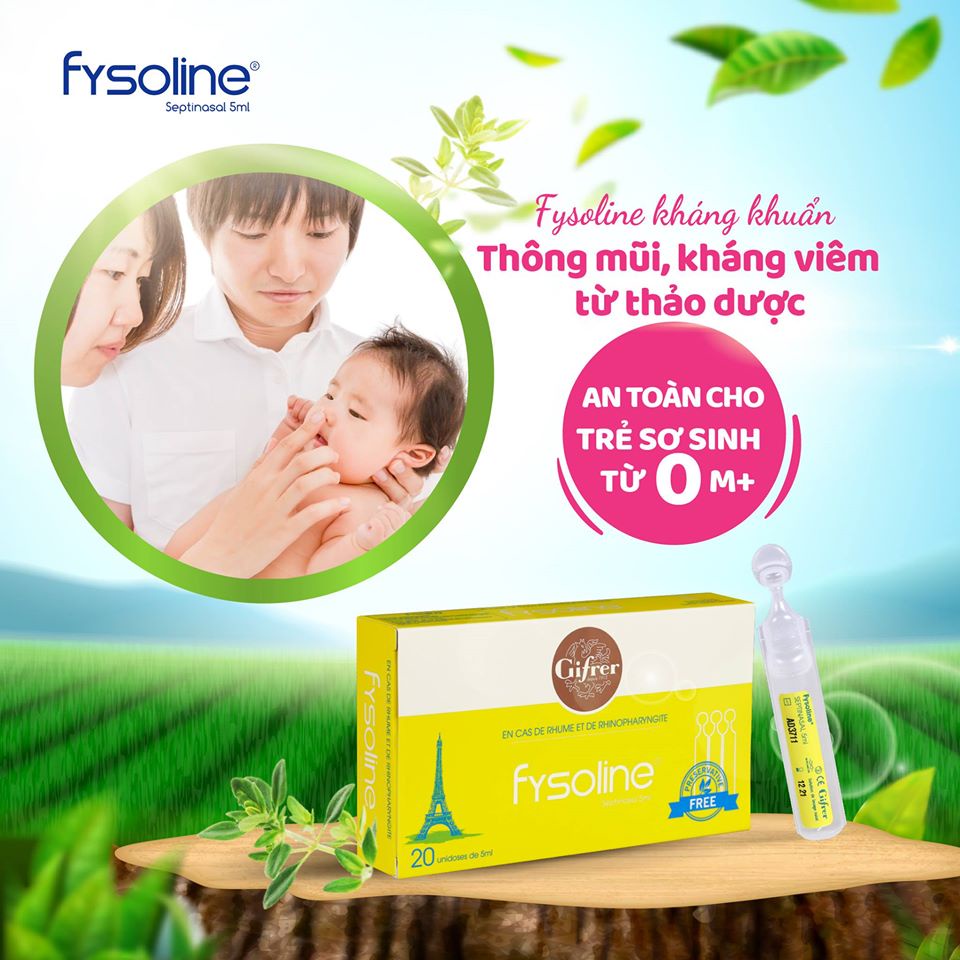 Ảnh Nước muối sinh lí FYSOLINE hỗ trợ kháng khuẩn, hỗ trợ viêm mũi, sổ mũi cho bé (Hộp vàng 20 ống x 5ml) 4