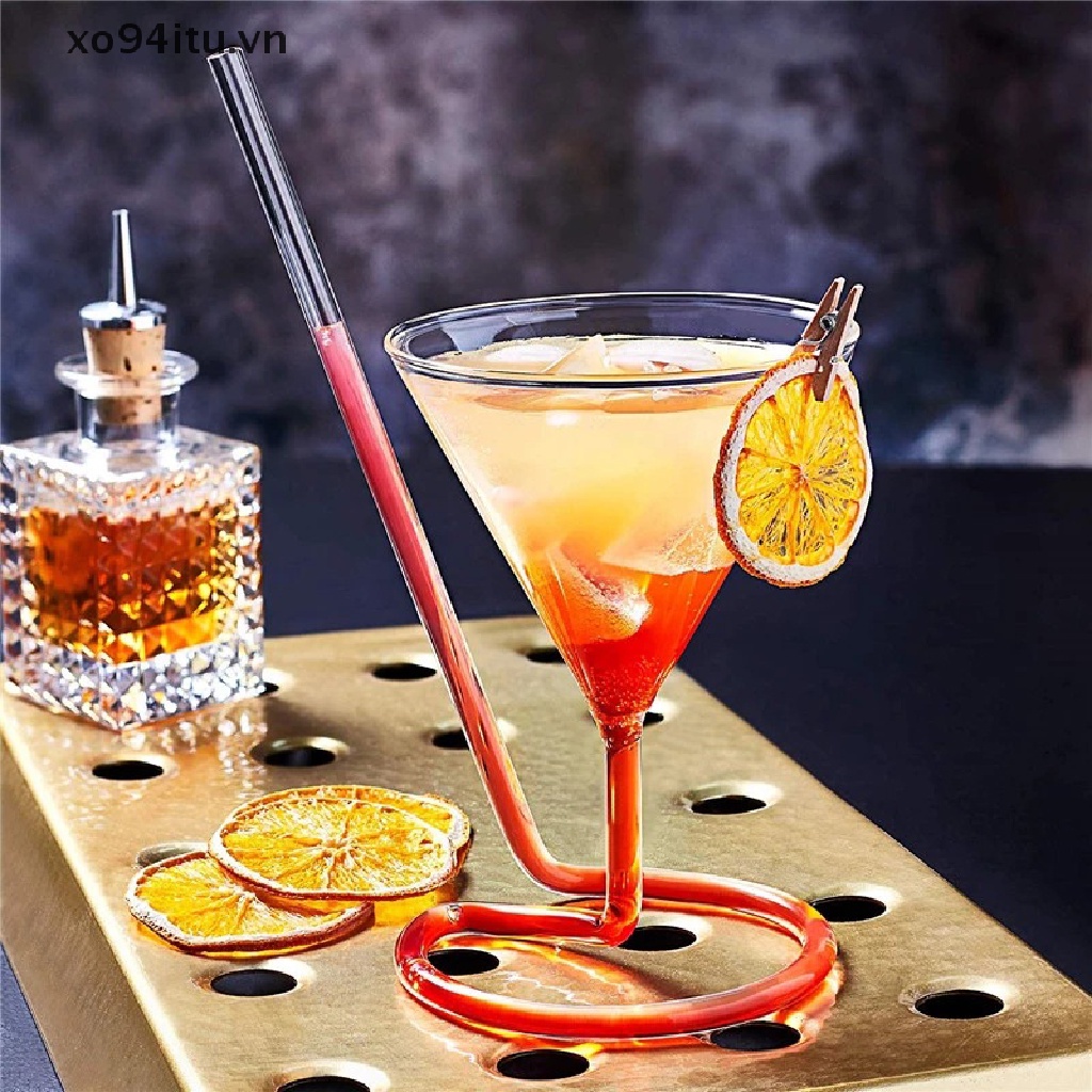 Ống Hút Thủy Tinh Uống Rượu Cocktail Xoắn Ốc Đuôi Dài Sáng Tạo