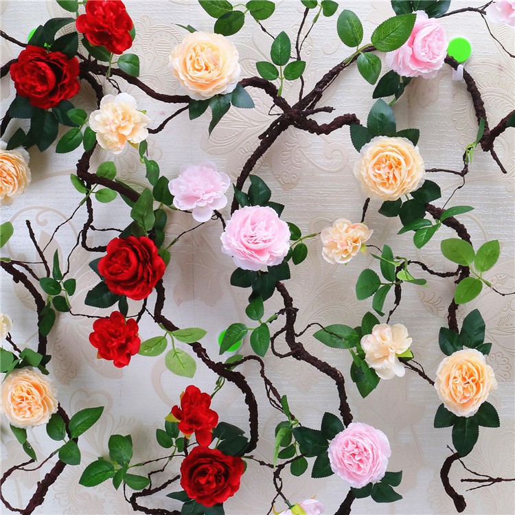 Hoa giả, dây hoa hồng trà cao cấp trang trí tường nhà dài 1m8 ...