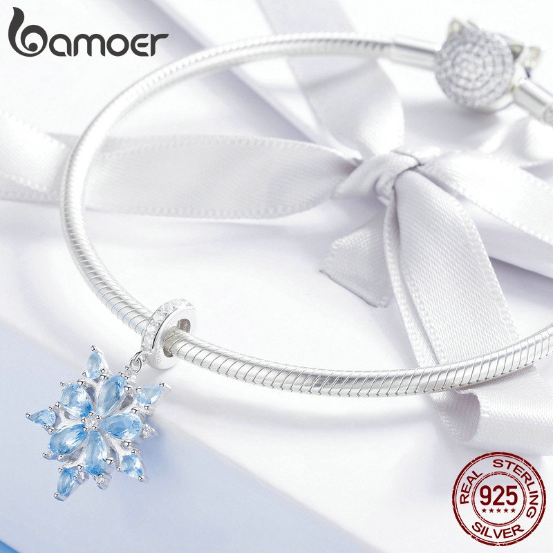 Hạt phụ kiện Bamoer SCC940 bằng bạc 925 hình bông tuyết mùa đông đính đá CZ thanh lịch