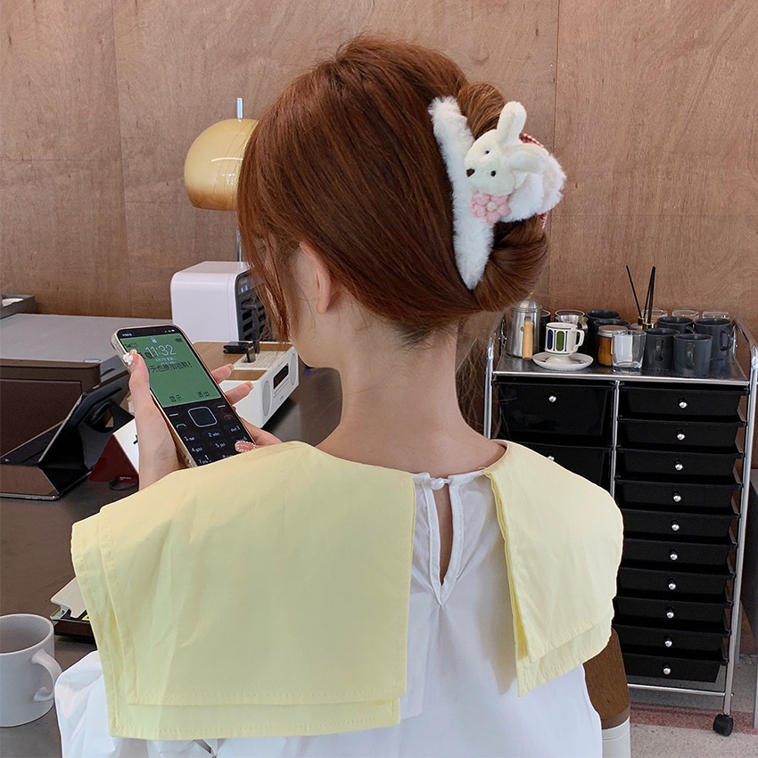 Kẹp Tóc Phủ Lông Đính Thỏ / Gấu Lớn mix Nơ Xinh Xắn Phong Cách Hàn Quốc Phụ Kiện Tóc Nữ Và Bé Gái