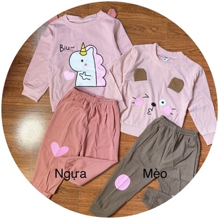 Bộ dài cotton cho bé, bộ thun díp bé trai bé gái. Bộ dài chui đầu bé trai bé gái