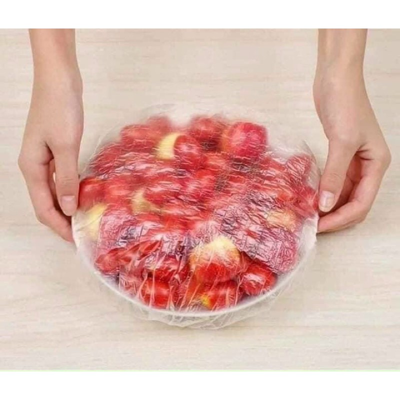 Combo 100 Túi màng bọc thực phẩm chất liệu PE co dãn có chun siêu dai, Túi gấu bọc đồ ăn