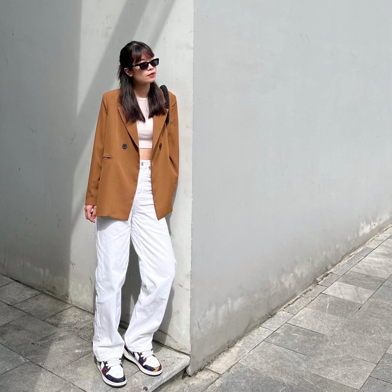 Áo blazer nữ [MAY THEO SỐ ĐO] - áo khoác vest - chất liệu cao cấp, 2 lớp-lót lụa, MÀU NÂU  - Tiệm may Diluclothing