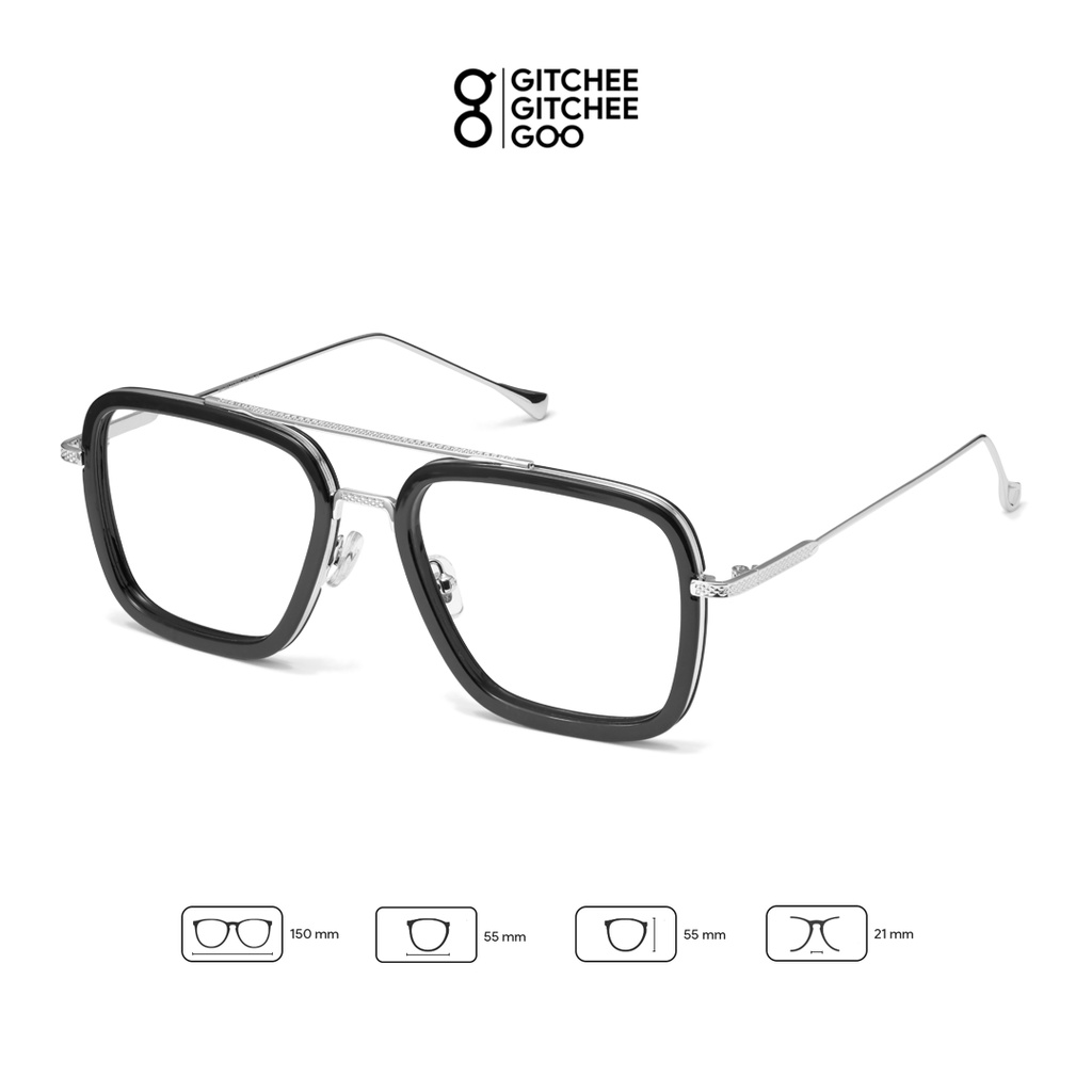 Gọng kính cận nam nữ Gitchee-Goo Iron Man Edith Tony Stark cao cấp mắt vuông gọng kim loại chống ánh sáng xanh | BigBuy360 - bigbuy360.vn