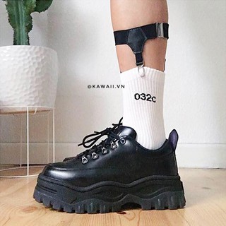 [Có sẵn size nam nữ] ANGEL LEATHER SNEAKERS - GIÀY THỂ THAO MÓC DÂY MÀU ĐEN đế 5cm Kawaii Viet Nam (Ảnh thật tự chụp)