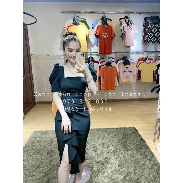 Đầm đi tiệc nữ tay phồng, đầm ôm body cổ vuông, đầm nữ xẻ tà xòe bèo, váy ôm body nữ sang chảnh, váy nữ đi tiệc đơn giản