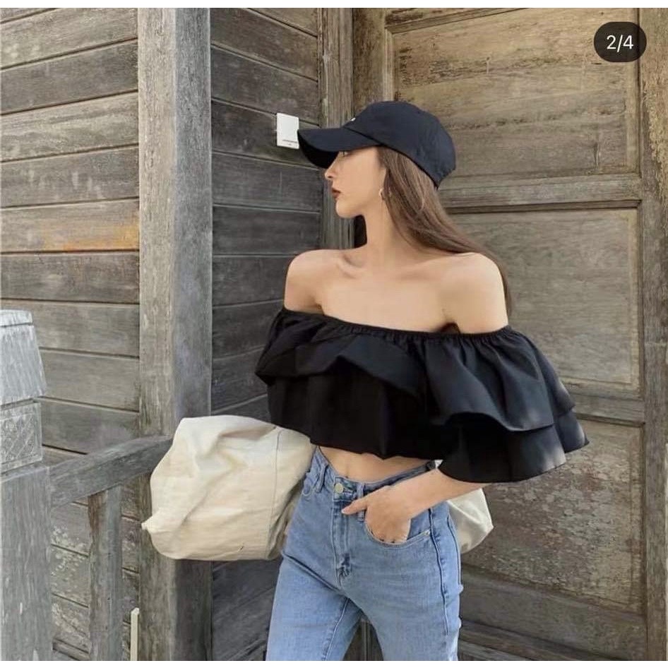 ÁO ỐNG TRỄ VAI HAI MÀU TRẮNG ĐEN XINH XẮN - NOW CROPTOP