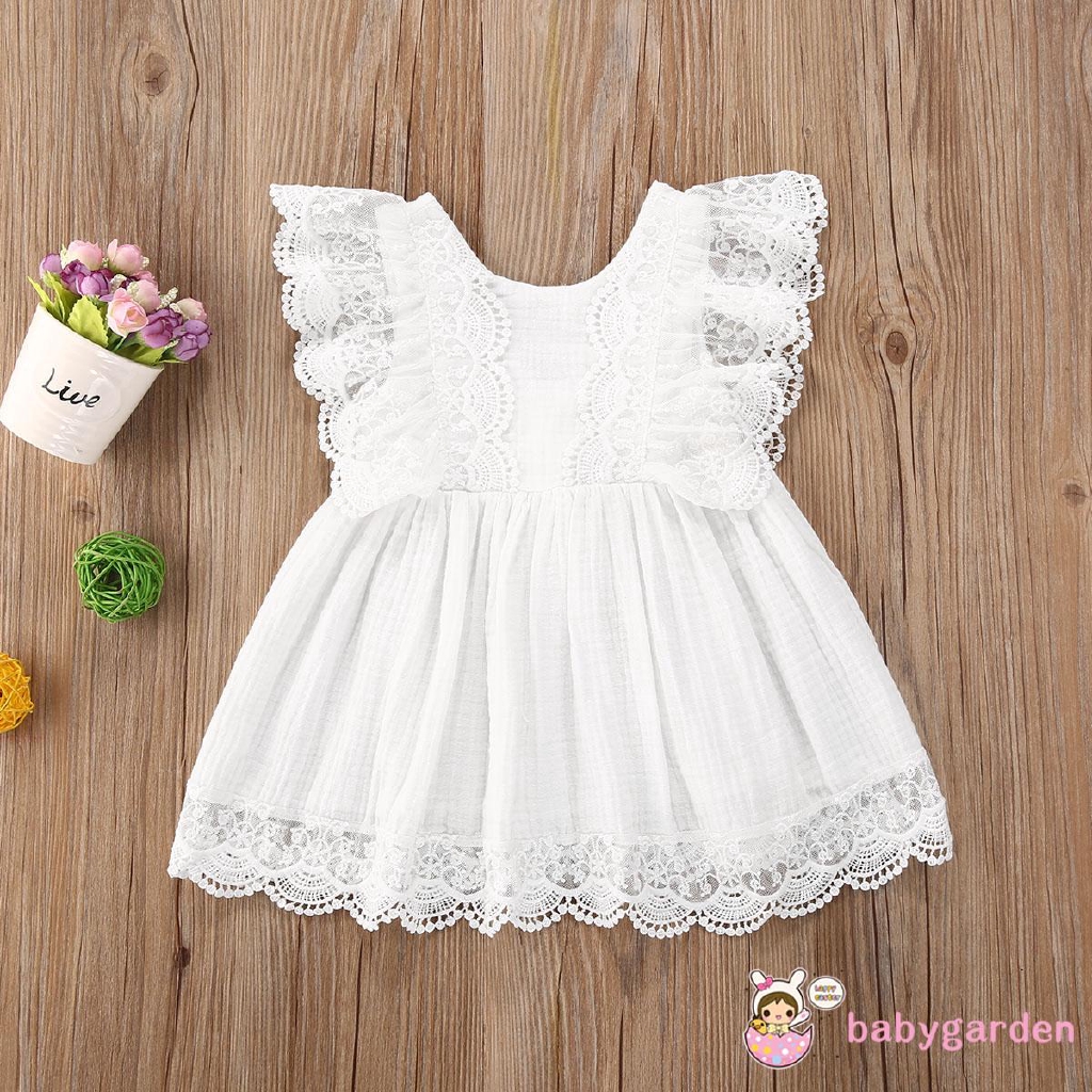 Bộ áo liền quần/đầm phối ren hoa màu trắng thời trang mùa hè cho bé gái