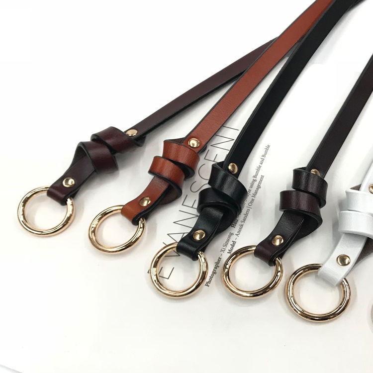 Dây nịt, thắt lưng nữ, da thật, bản nhỏ, khóa thắt kim loại W18