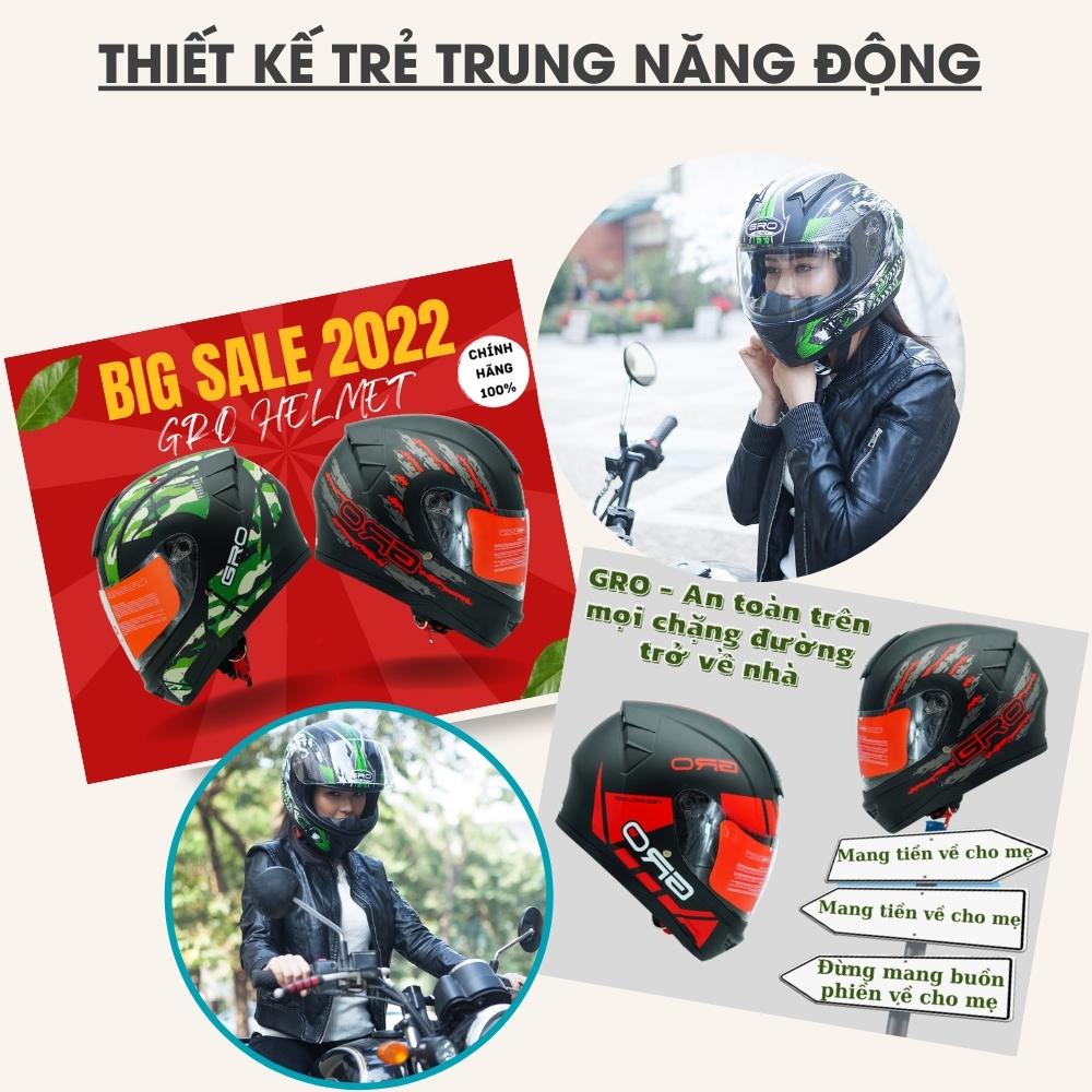 Mô tả Mũ bảo hiểm FullFace GRO HELMET ST26 chuyên phượt 2 kính, an toàn, hiện đại, Freesize vòng đầu từ 56-59cm - 1