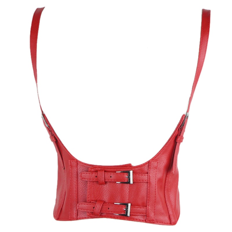 Dasbsug Nữ Giả Da Underbust Corset Crop Top Có Thể Điều Chỉnh Khóa Đôi Cincher