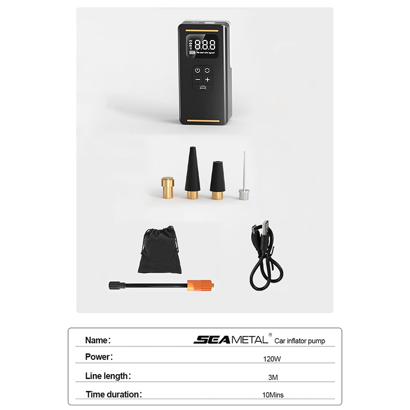 SEAMETAL Máy Bơm Hơi Không Dây 1800mAh 12V 120W Với Màn Hình Kỹ Thuật Số Thông Minh Cho Xe Hơi