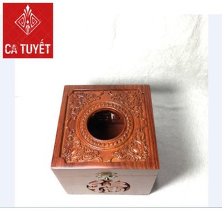[RẺ NHẤT] HỘP ĐỰNG GIẤY ĂN khổ vuông mặt chạm cao cấp GỖ HƯƠNG chuẩn 100% có khóa chốt -(ẢNH THẬT)