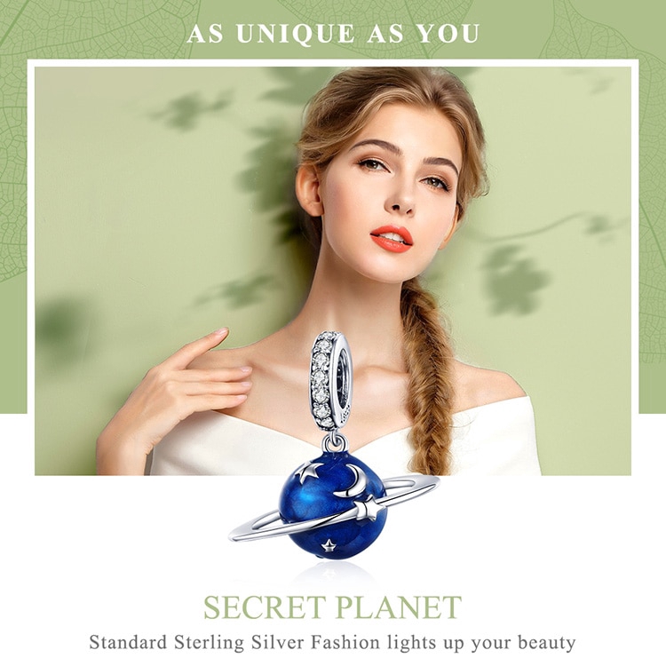 Hạt charm Bamoer hình hành tinh đính đá thiết kế sáng tạo