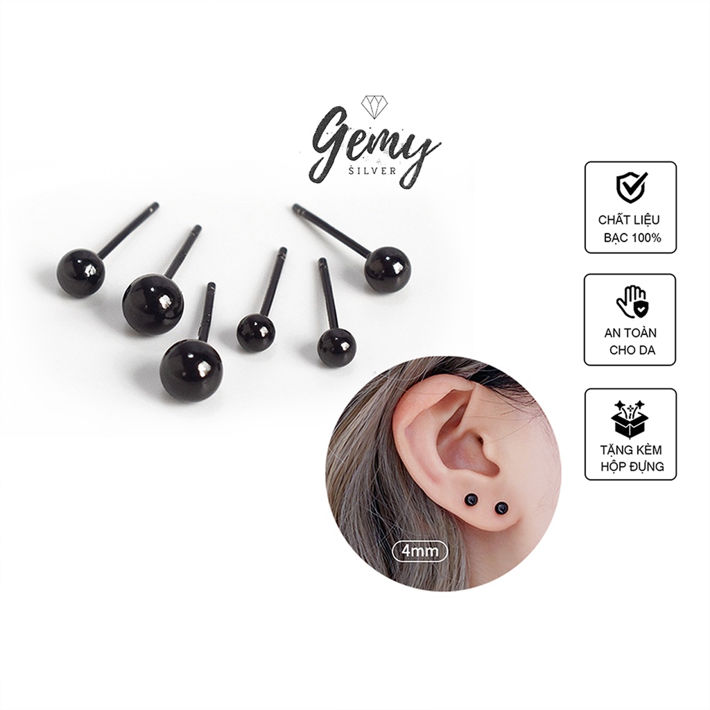 Khuyên tai nam bạc tròn màu đen bi trơn s925 (1 chiếc) | GEMY SILVER K245