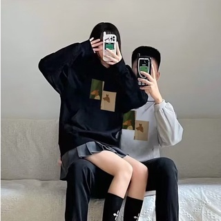 Áo Hoodie UNISEX Tay Dài Dáng Rộng In Hình Hươu Phong Cách Cổ Điển