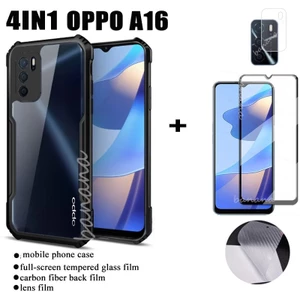 Ốp điện thoại di động chống rơi 4in1 OPPO A16 + Phim kính cường lực 16 + Phim mặt sau bằng sợi carbon + Phim ống kính