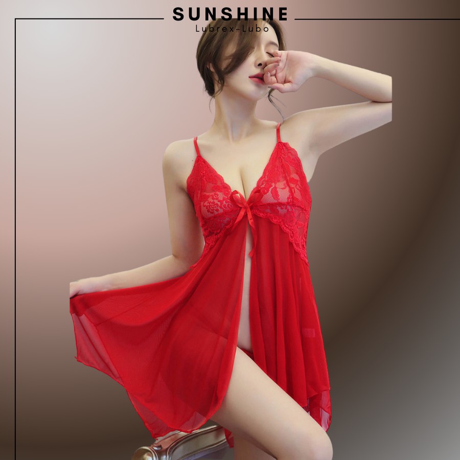 Váy ngủ sexy gợi cảm 2 dây xuyên thấu màu đỏ SUNSHINE LUBREX-LUBO hở trước SX1120