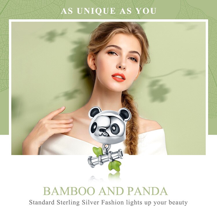 Hạt phụ kiện Bamoer hình gấu trúc bạc 925 cá tính dùng làm đồ trang sức tự làm