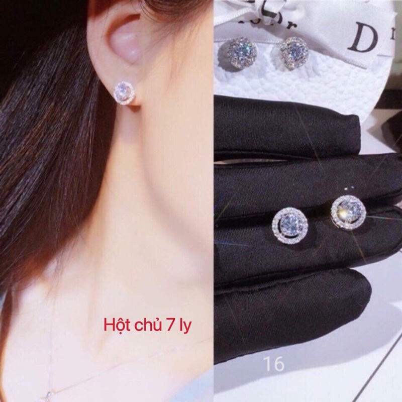 Bông tai nụ full xoàn tròn đá cz nhân tạo hột chủ 7ly siêu sáng KAMI trang sức sỉ BT72